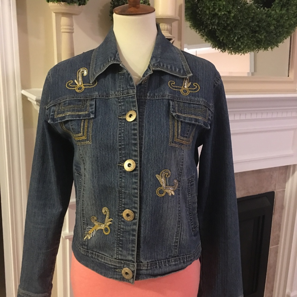 JILILAIN BLUE JEAN JACKET WITH STITCHING. SZ XXL.